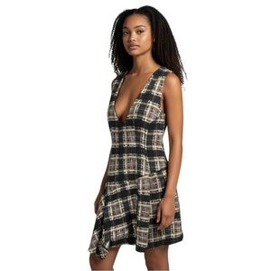 Nanette Lepore Black and Cream Plaid Punk Tweed Mini Dress